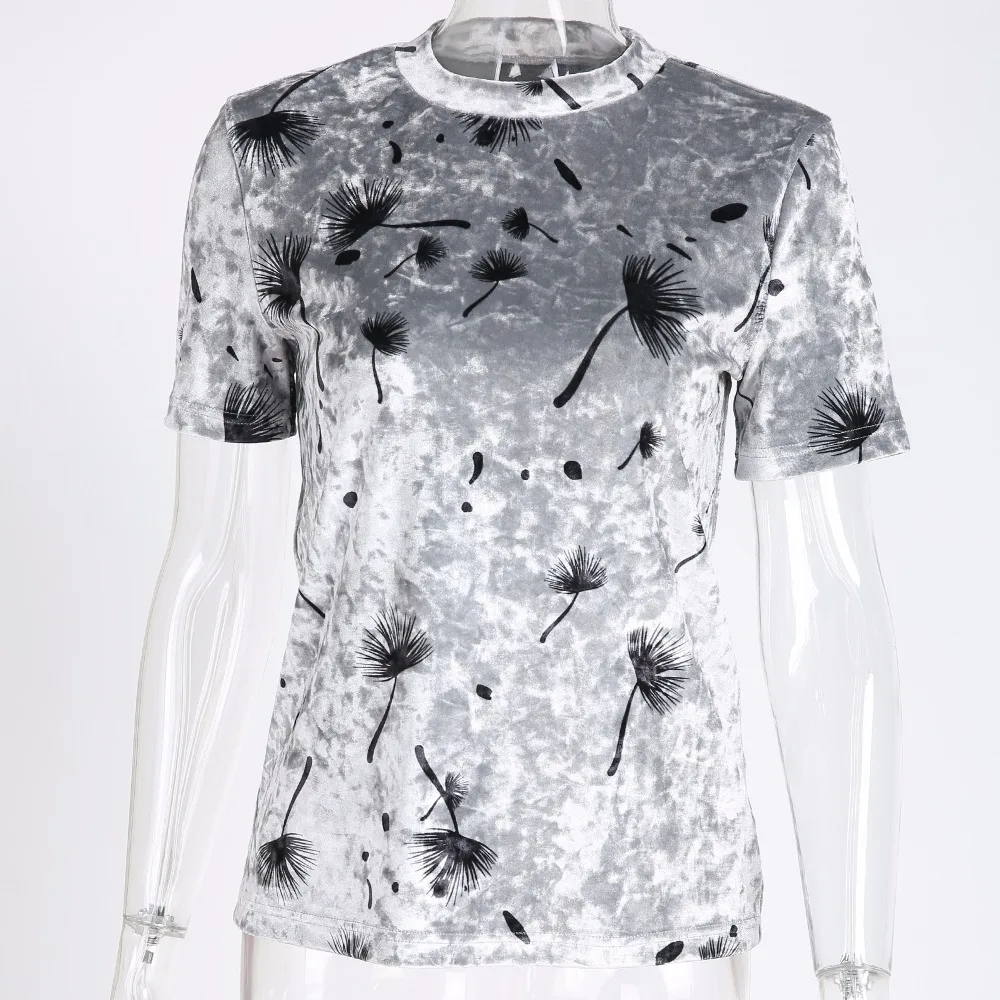 Women Velvet T-Shirt Female Casual O-Neck Short Sleeve Silver Slim Basic T-shirt Women's Velour Pullover Tops Plus Size Talever | Женская