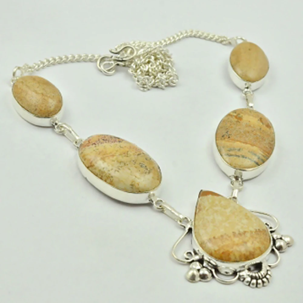 

Picture Jaspers Necklace Silver Overlay over Copper, 51cm , N2871