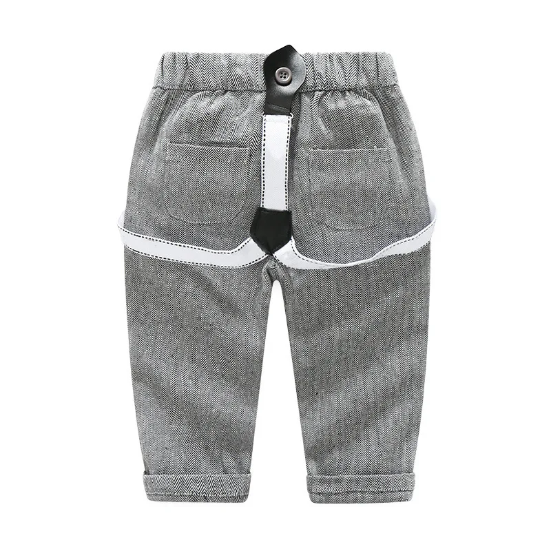 Newborn baby clothes children clothing gentleman boy grey striped shirt+overalls fashion newborn |