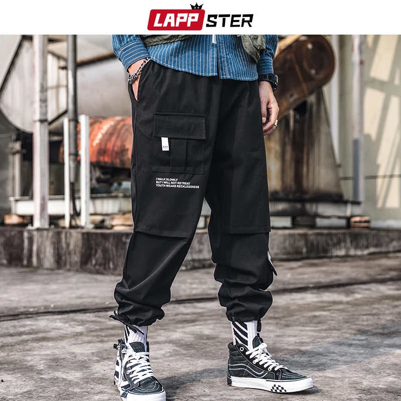 LAPPSTER Men Streetwear Carog Pants Summer Joggers Pants Men Black Hip Hop Harem Pants Korean Style Trousers Polyester