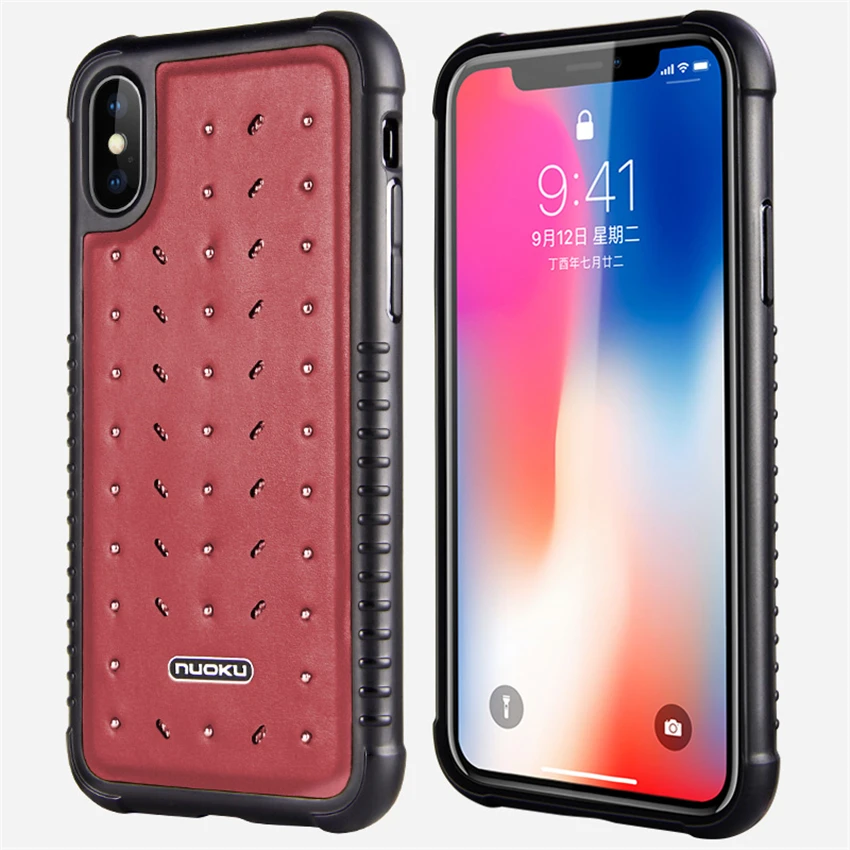 Роскошный чехол из натуральной кожи для телефона iPhone 7 8 Plus X металлическая заклёпка нескользящая Мягкая задняя крышка из ТПУ для samsung note9