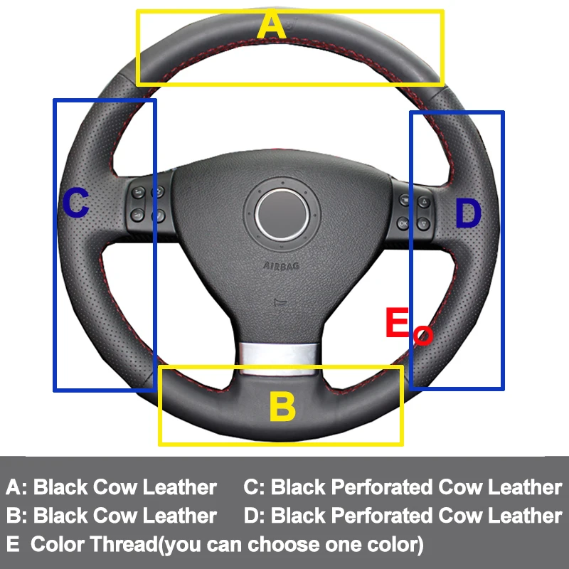 Ручной швейный чехол рулевого колеса автомобиля верхний слой из коровьей кожи