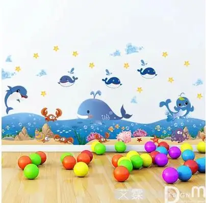 Стены стикеры мультфильм морских животных гостиная спальня ванная комната талии