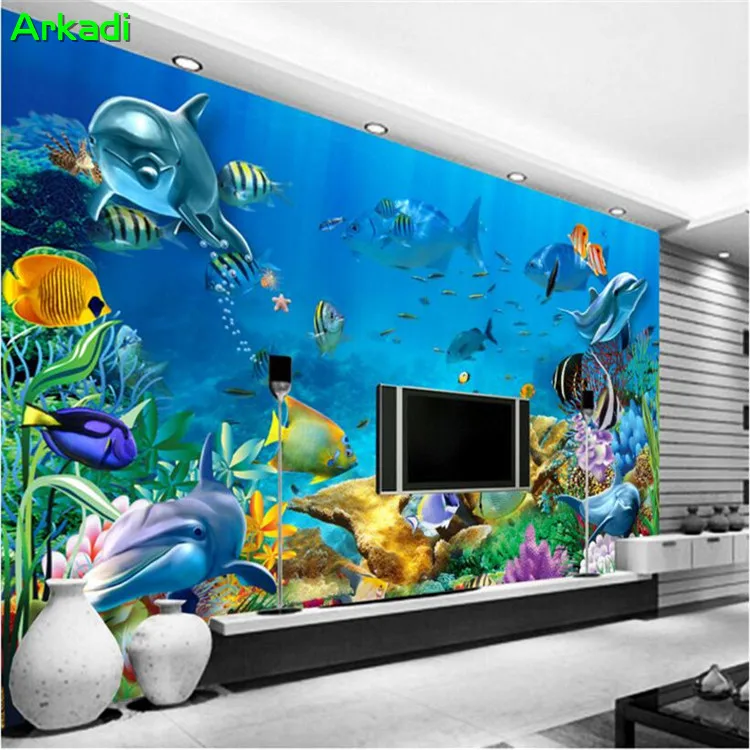 3d Wallpaper Custom Photo Sea Undersea World Dolphin Children Room 3D Wall Living TV Background Paper Mural | Обустройство дома