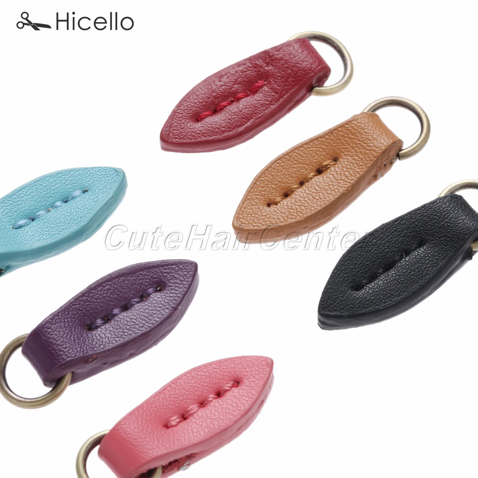 5pcs/lot Zipper Pullers Leaf Shape Pull head Replacement Sewing Craft Fasteners Leather Alloy pendant 33*11mm colorful Hicello