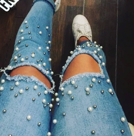 

New Nail bead Women's female trousers jeans