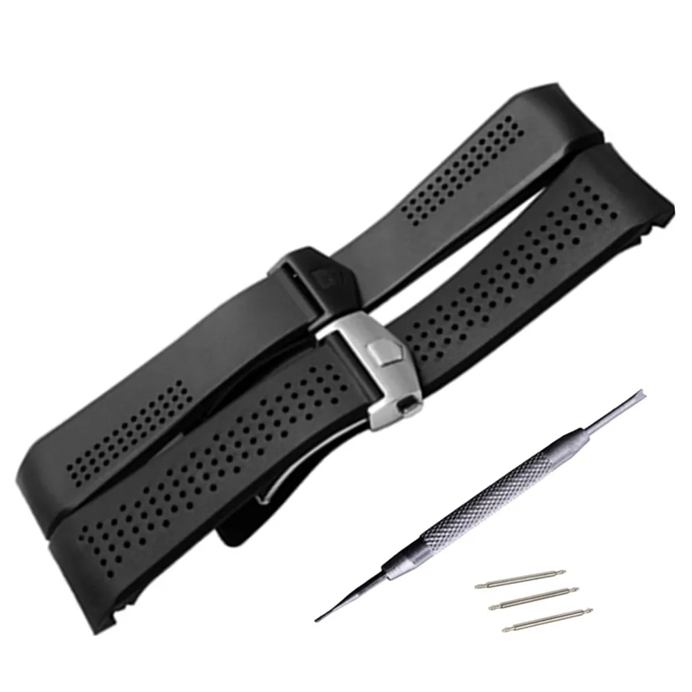 20mm 22mm 24mmm For TAG Top Rubber Silica Gel Watch Bands Strap Watchband Fold Butterfly Stainless Steel Clasp