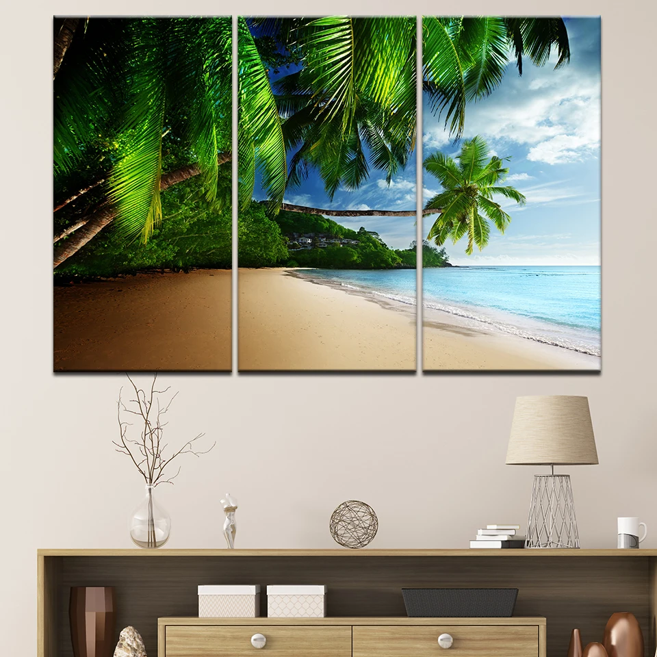 Картины на холсте настенные художественные плакаты 3 предмета Пляжная Палма