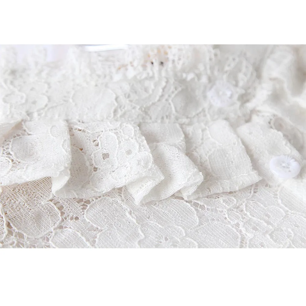 Новинка 2017 модная винтажная белая кружевная рубашка со съемным отворотом