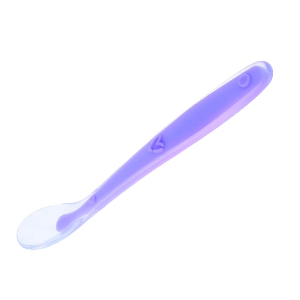 Baby Spoon Purple Детские Ложки, посуда для кормления, столовые приборы для детей, столовые приборы, ложка, силиконовые инструменты для лоскутного шитья - Цвет: Baby Spoon Purple