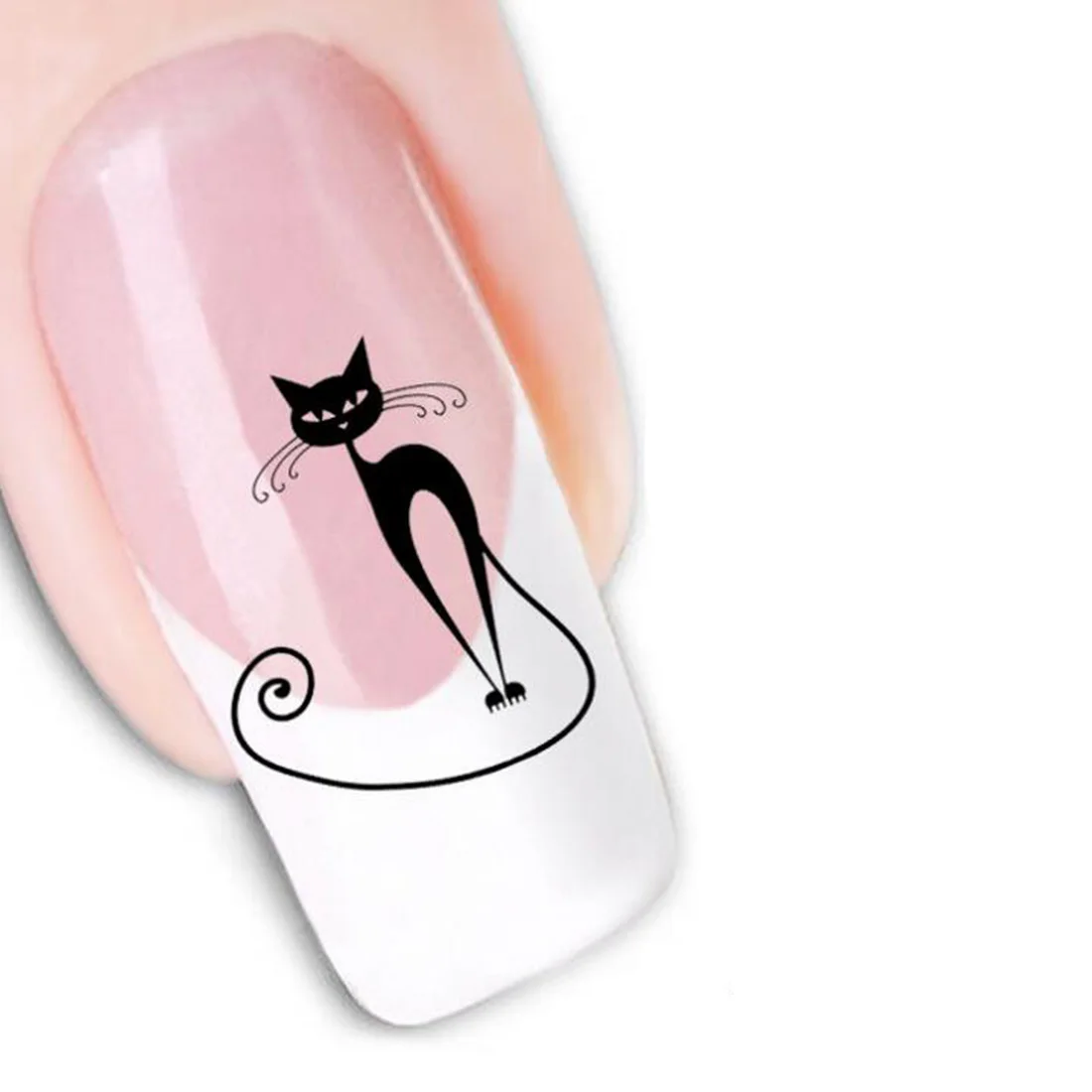 Наклейки для ногтей с черным котом Переводные картинки водой аксессуары