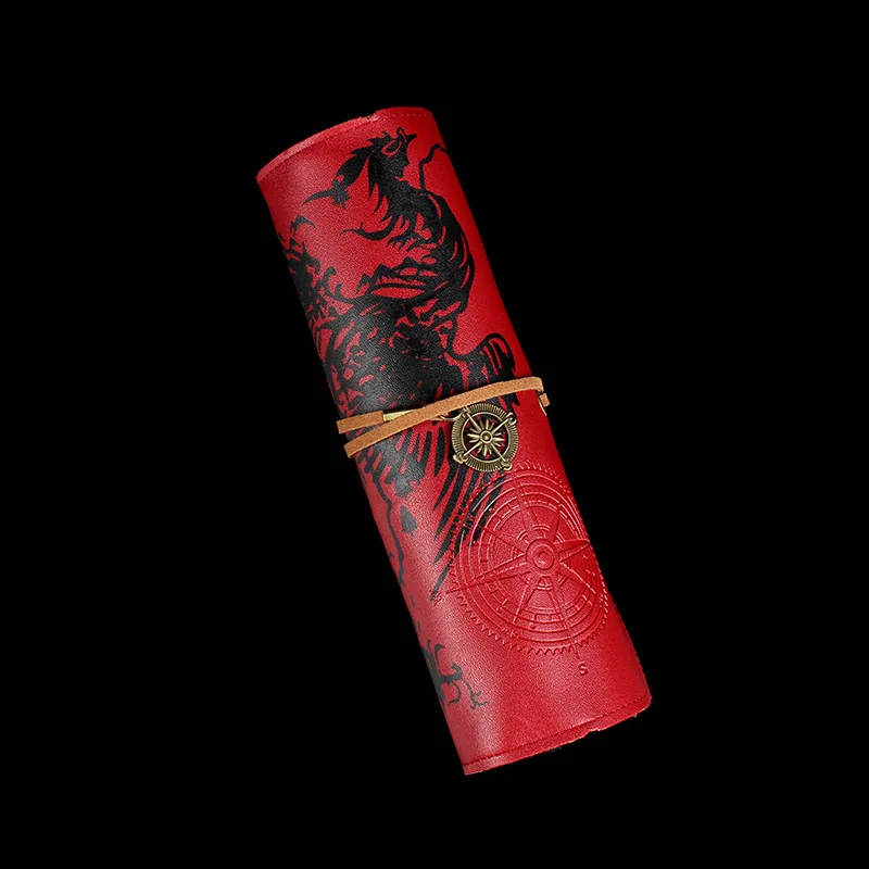 Wine Red Винтажный пенал в ретро-стиле с картой сокровища, роскошный кожаный чехол для ручки из ПУ кожи, сумка для канцелярских принадлежностей, школьные принадлежности, косметичка для макияжа - Цвет: Wine Red