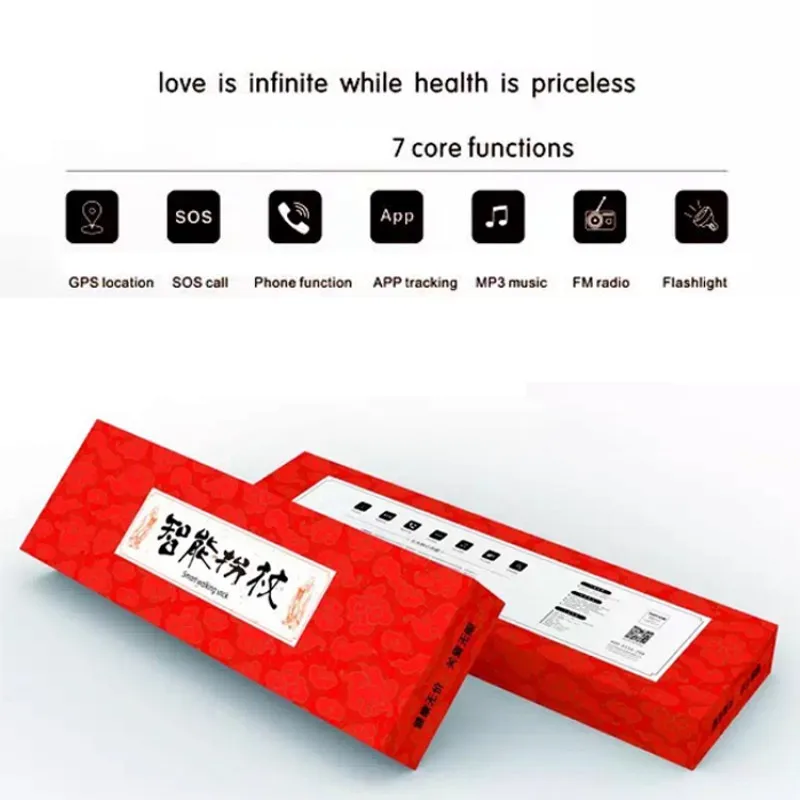 Smart Walking Stick with LED Flashlight FM Radio &amp MP3 Player GSM Calling SOS Emergency Button GPS Tracker Free APP | Безопасность и