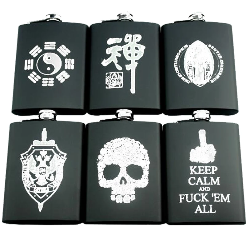 8 унц. унции Элвис череп КГБ Крестный отец Нержавеющая сталь черный виски водка