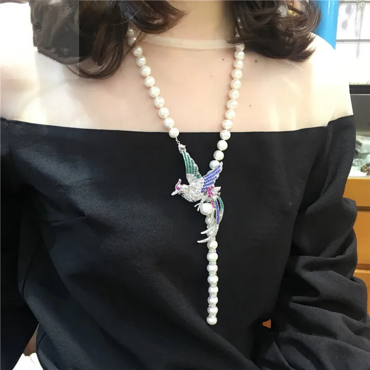 Ожерелье Из Белого Натурального пресноводного жемчуга 9-10 мм 60 см длинные