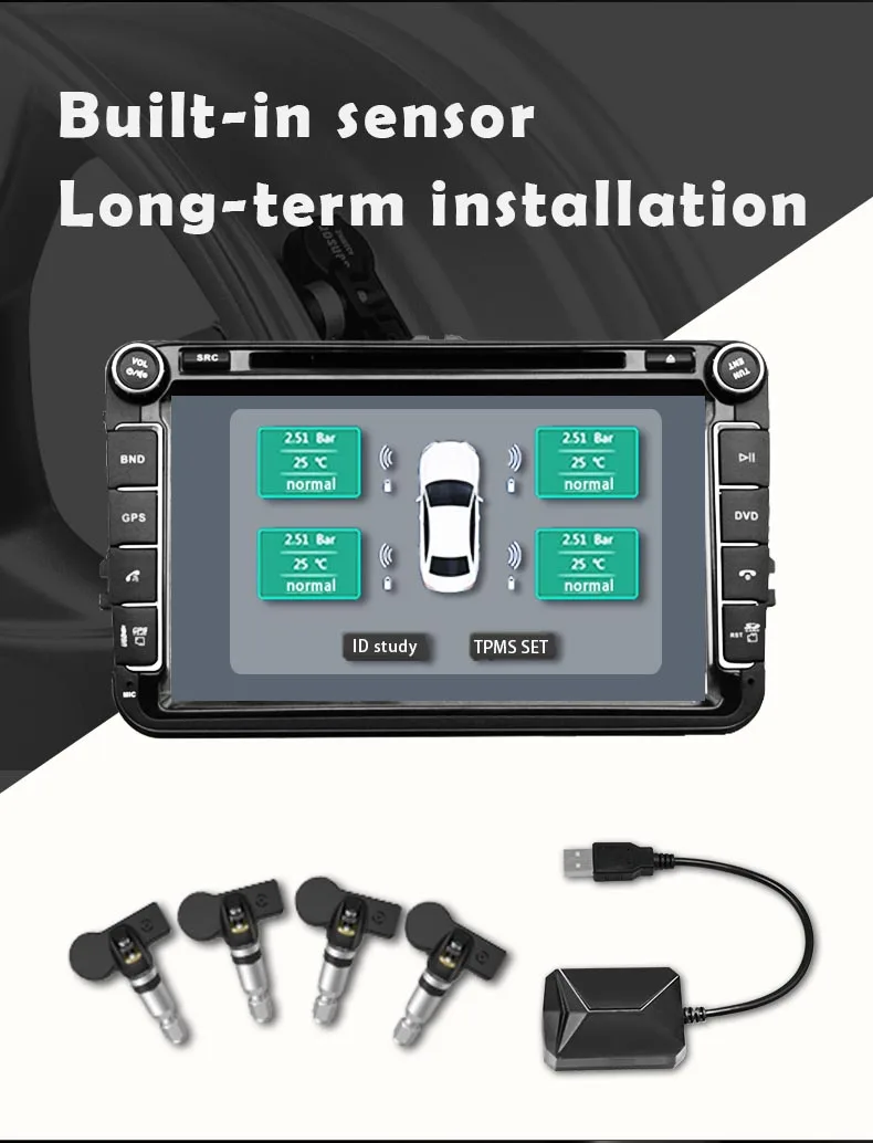 USB TPMS система контроля давления в шинах Android монитор давления в шинах Беспроводная передача 4 внутренний для большинства транспортных средств TPMS