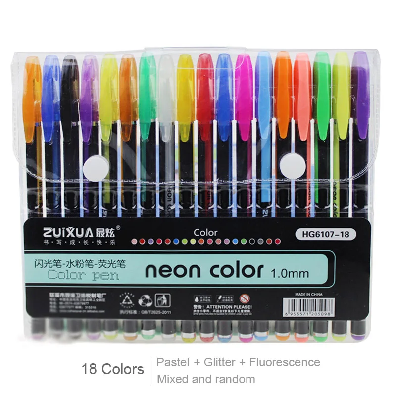 18 Colors 48 цветов, набор гелевых ручек, блестящая гелевая ручка для взрослых, Раскрашивание книг, журналов, рисование, школьные маркеры, канцелярские принадлежности - Цвет: 18 Colors