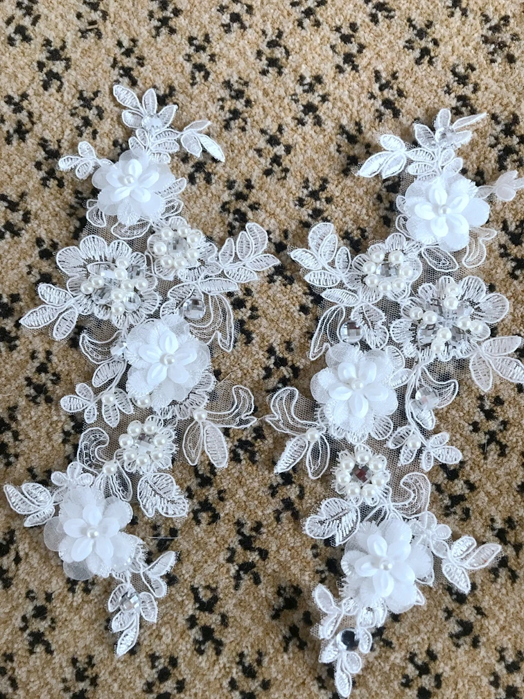 Кружевная аппликация ручной работы с кристаллами 25*11 см|hand sew applique|crystal lace appliquesew on