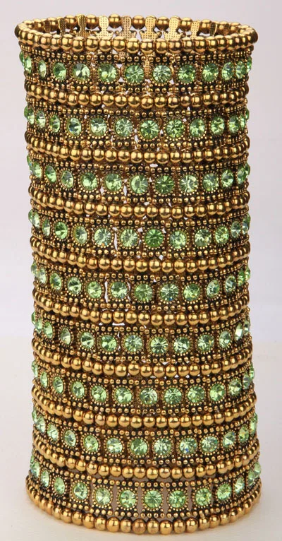 gold green Многослойные эластичные манжеты длинный Браслет Кристалл Свадебные Модные Ювелирные изделия Подарки для женщин ее жена мама B16 9 ряд Прямая поставка - Окраска металла: gold green