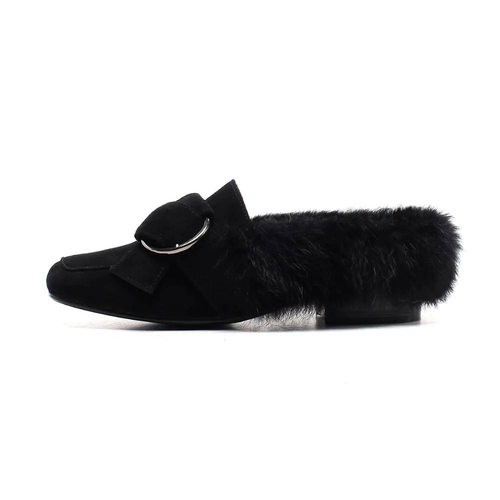Kmeioo женские лоферы зимние Шлёпанцы Buckle Mule слайды квадратный носок Туфли без