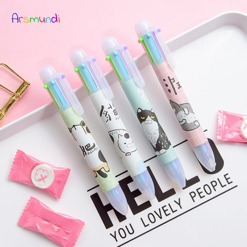 Arsmundi 6 в 1 Kawaii Cat многоцветная шариковая ручка Многофункциональные Красочные