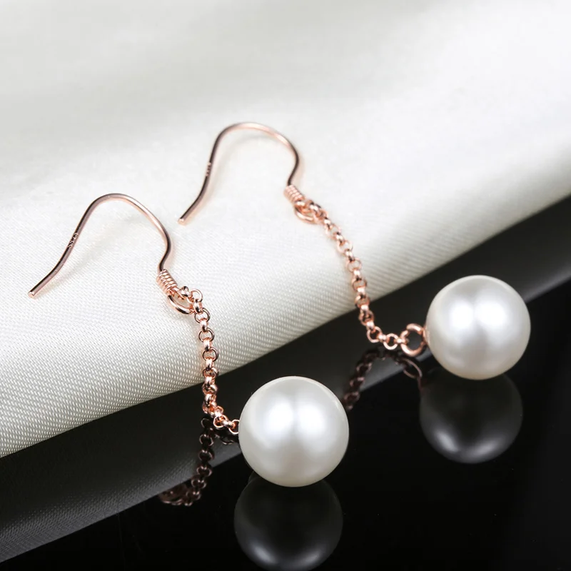 Pearl Drop Earring for Women White Rose Gold Color Geometric Figure Zircon 925 Sterling Silver Earrings Jewelry Bijou 83 | Украшения и