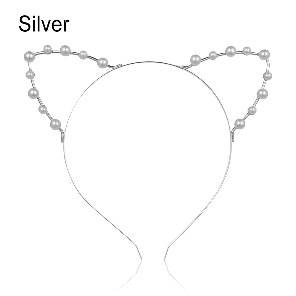 silver Новинка; с украшением в виде кошачьих ушек повязка ободок с Имитация жемчужные ободки праздничные волосы для девочек Корона из страз повязка на голову - Цвет: silver