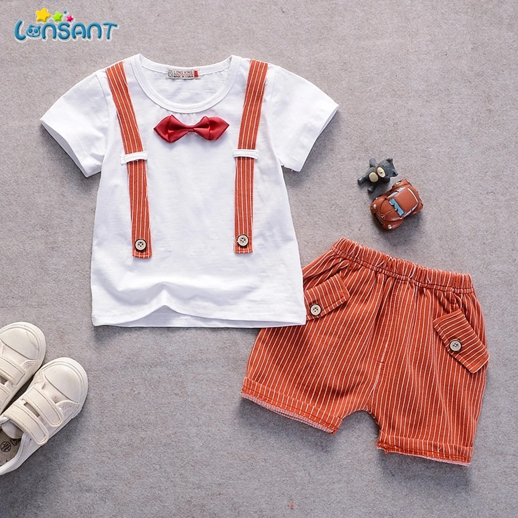 LONSANT Baby's Sets Summer Striped Suit Short Sleeved Shorts Boy And Girl baby's o-neck Pullover Unisex Baby Clothing N30 | Детская