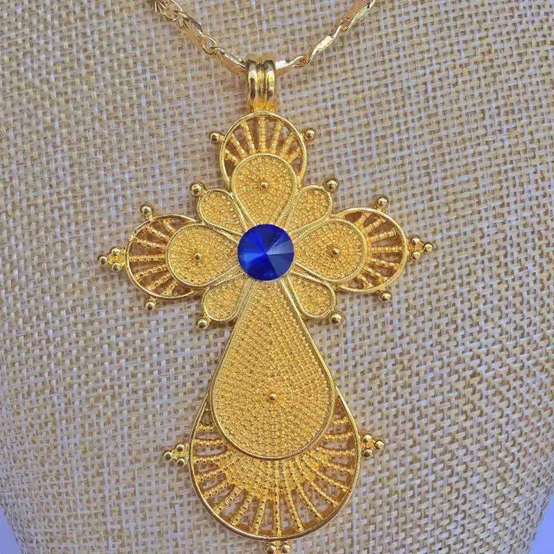 Шамти Эфиопский кулон ожерелье синий камень Чистый золотой цвет африканский Jwelery