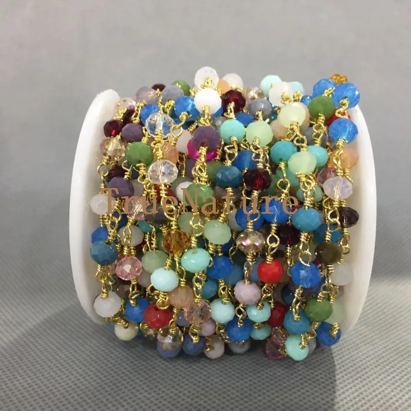 Позолоченные цепочки с бисером из прозрачного стекла 4*6 мм RC5029 | Украшения и