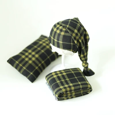 1hat 1pillow 1wrap Новорожденные фотографии реквизит детские клетчатые палантины шапки и подушки милый мягкий набор Fotografia аксессуары Студия съемки реквизит для фотографий - Цвет: 1hat 1pillow 1wrap