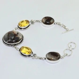 

Jaspers & Citrines Silver Overlay on Copper Bracelet , 22.5 cm, B1518