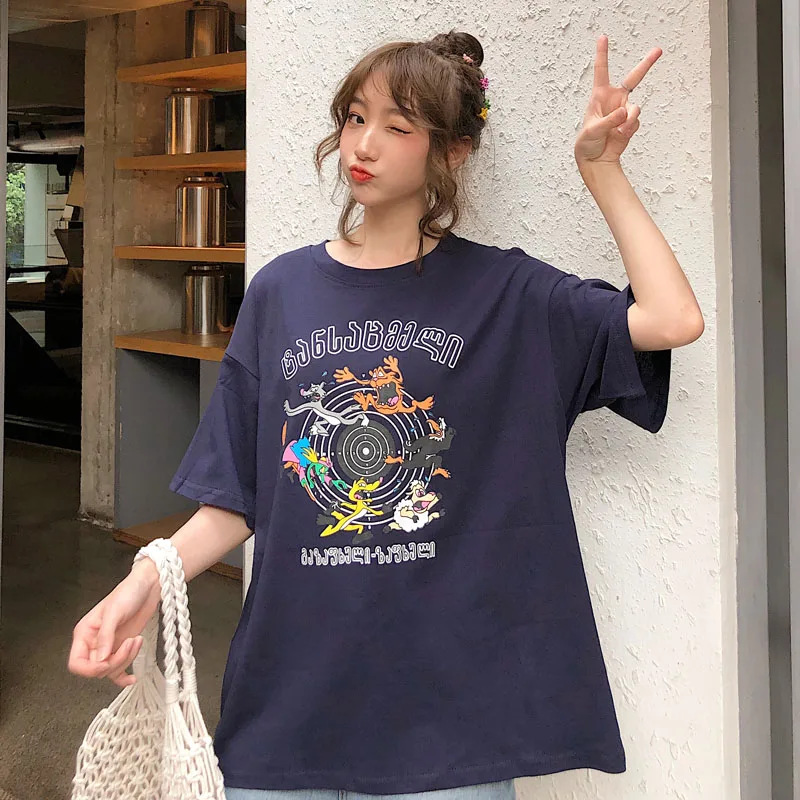 

Summer Women's T-shirts Japan Ulzzang Lovely Casual Loose Letter Print Short Sleeve T-shirt Female Sweet Ins Chic Top For Women