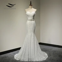 elegant sweetheat bridal gown real photos white lace cheap mermaid wedding dress train 2022 vintage sash vestido de noiva