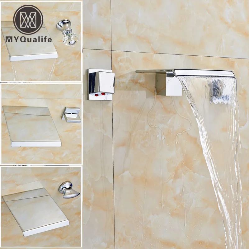 Полированное хромированное настенное крепление водопад раковина для ванны