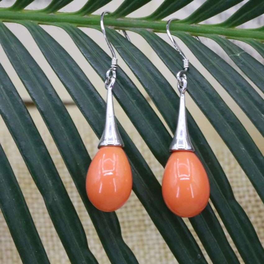 Elegant 9*13mm waterdrop orange baking paint glass beads dangle earrings for women long drop eardrop hot sale diy jewelry B3160