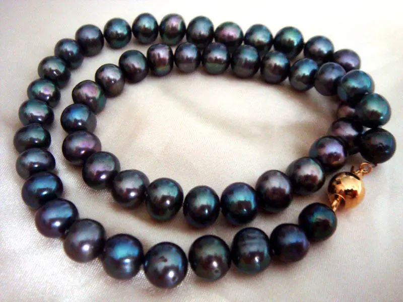

stunning 9-10mm tahitian baroque peacock green pearl necklace 18inch