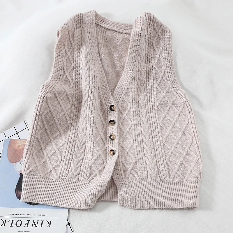 2019 new fashion women's sweater vest temperament loose V-neck bottoming single row button classic twist thin |