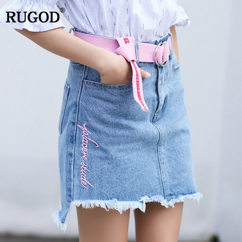 RUGOD 2018 New Arrival Fashionable Women Denim Skirt Spring Summer Hot Sell Letter Print Female Empire A line Lady faldas | Женская