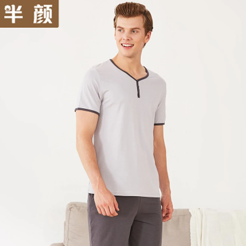 Men's Pajamas Spring Autumn Short Sleeve Sleepwear Cotton Solid O-Neck Pajamas Men Lounge Pajama Sets Plus size L 3XL Sleep