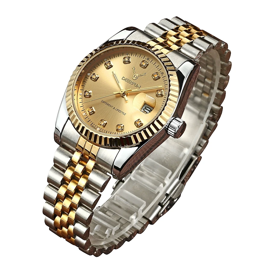 Роскошные золотые часы для мужчин Rolexable ободок сапфировое стекло нержавеющая сталь ремешок для женщин кварцевые наручные часы может плавать