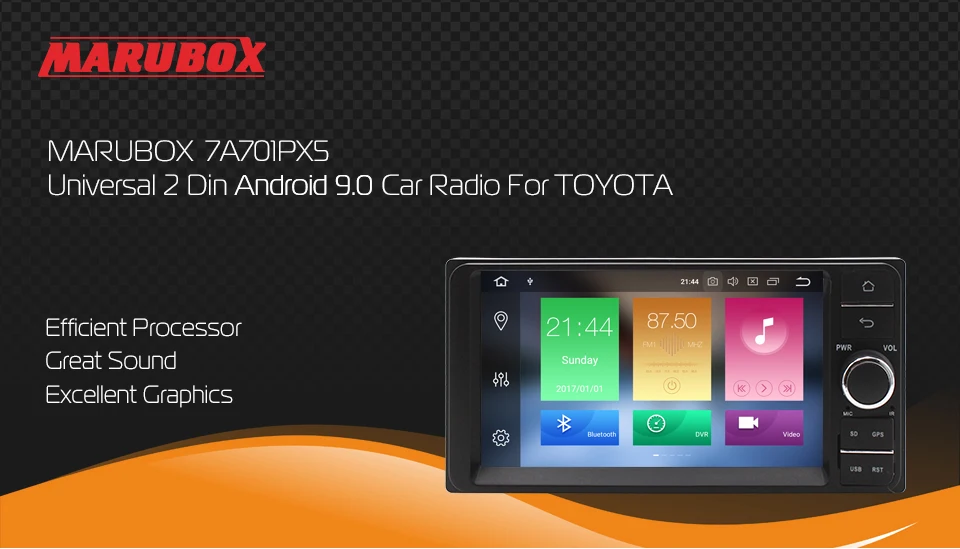 Marubox 7A701PX5, Универсальная магнитола для Toyota, Головное устройство на Android 9.0, Восьмиядерный процессор,оперативная память 4 Гб, встроенная память 32Гб, Радио модуль TEF6686NXP, 7" IPS,GPS,USB,Bluetooth,WI-FI