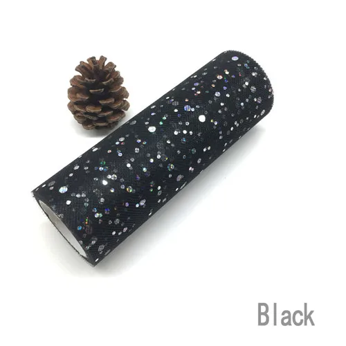 Sequin black Блестящий рулон тюля с блестками 10 ярд 25 ярд 15 см катушка пачка Свадебная отделка органзы лазер DIY ремесло день рождения поставки - Цвет: Sequin black