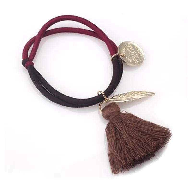 Double Layers Women Gum for Hair Accessories Tassels Elastic Band Fashion Leaf Letter Charms Rope Scrunchy A357 |