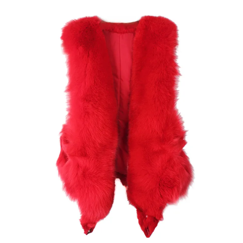 

Whole skin natural fox fur vests women fur waistcoats made from full pelt fox fur with head