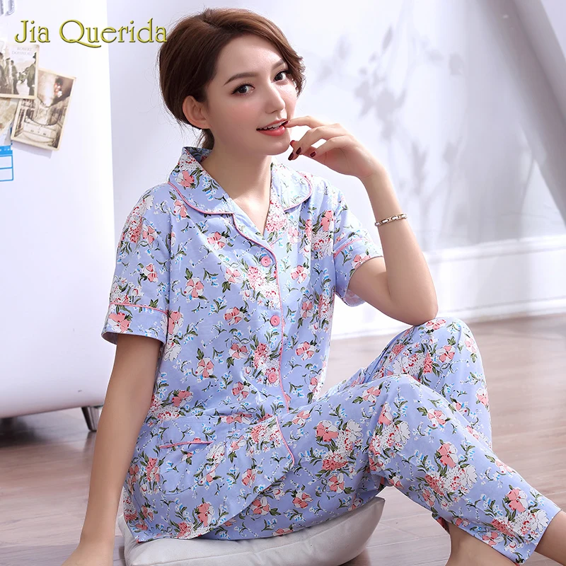 Пижама женская весенне летняя с цветочным принтом 100% хлопок|Комплекты пижам| |