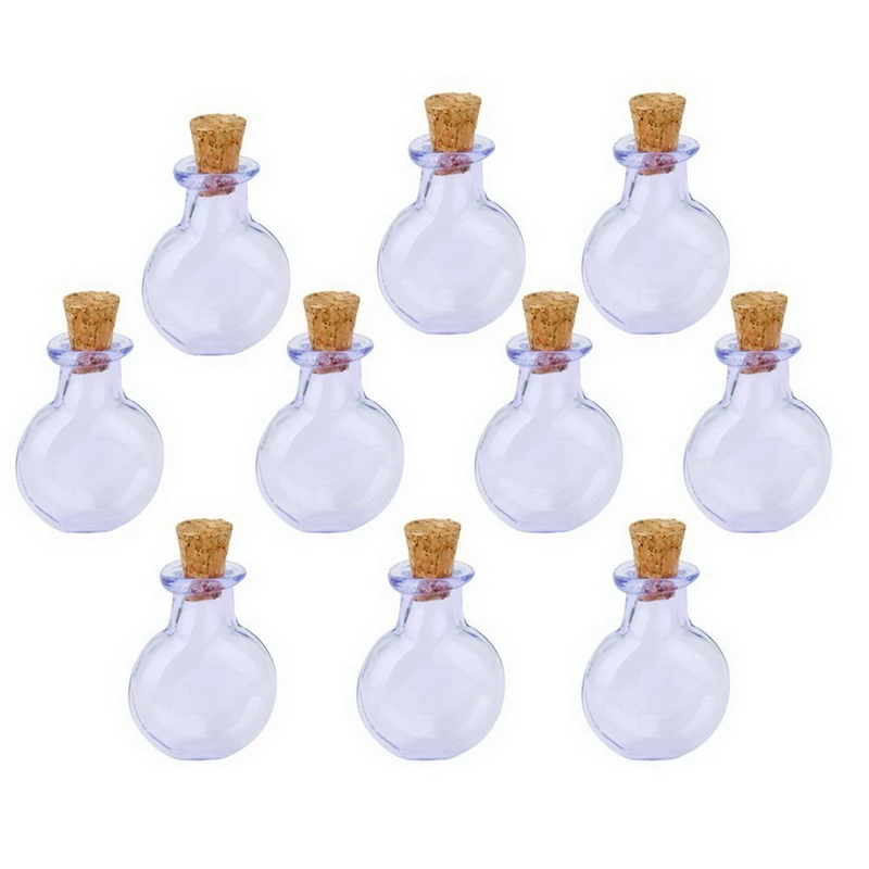 10Pcs diy Glass Cork Bottles Flat Round Vial Wishing Bottle DIY Pendant Purple | Дом и сад