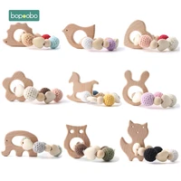 bopoobo 1pc baby wooden teether baby rattle crochet beads gifts for new year teething bracelet food grade teether safe toys