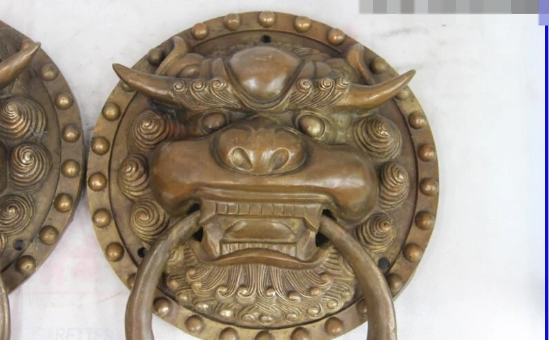 Chinese bronze Copper Foo Dog Guardian Lion Tiger Head Door handle Knocker Pair | Дом и сад