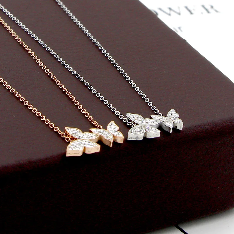 Женское Ожерелье Martick с кулоном в виде двойной бабочки кубическим насекомым